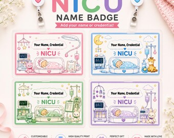Cartoon Badge Buddy vollständig anpassbares digitales Produkt Canva NICU Badge Buddy Vorlage Canva bearbeitbare Krankenschwester Badge Insert Digital Download