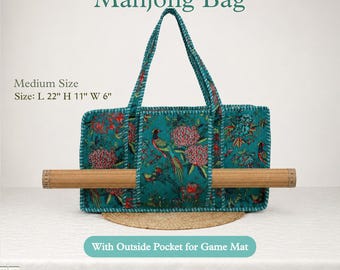 Gesteppte Mahjong-Tasche aus Baumwolle | Beutel für Spielsteine | Tragetasche für Mahjong | Aufbewahrungsset für Mahjong | Geschenk für Mahjong-Fans