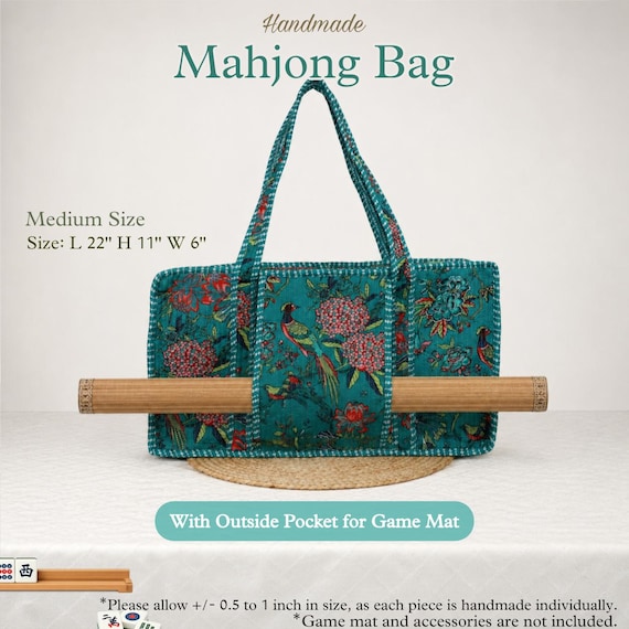 Quilted Cotton Mahjong Bag | Tile Pouch | Mahjong Carrying Case | Mahjong Storage Organizer Set | Gift for Mahjong Lovers