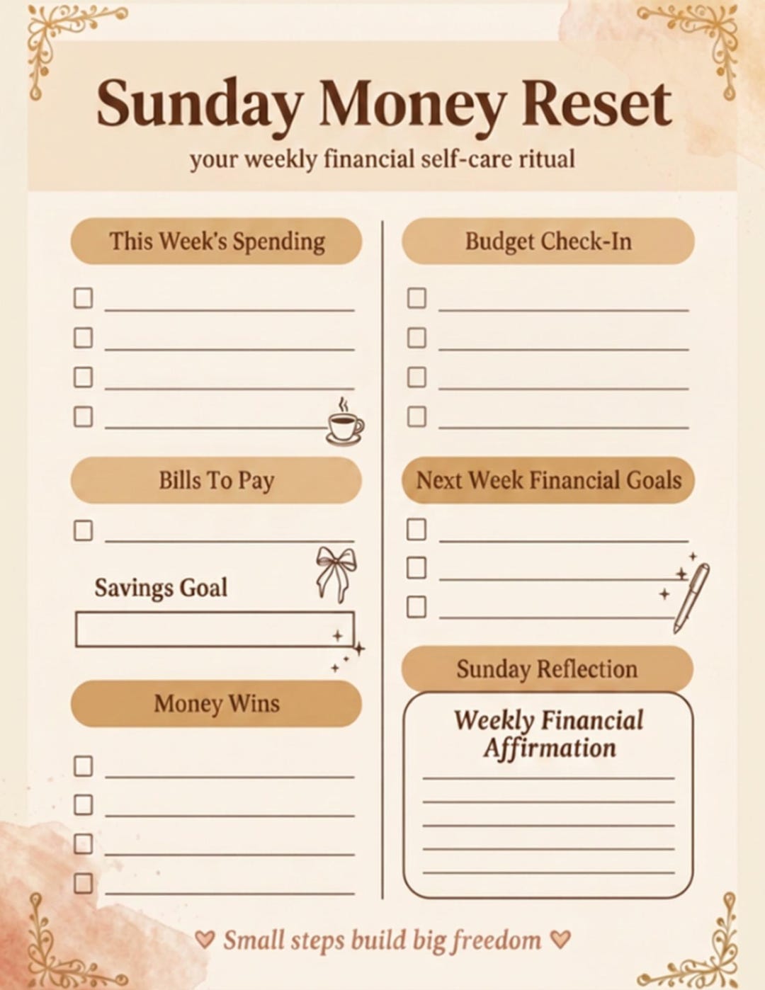 Sunday Money Reset Printable - Etsy