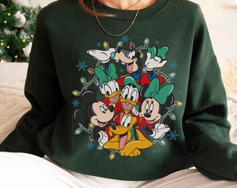Mickey and Friends Christmas Sweatshirt, Disney Holiday Lights Crewneck, Disney Family Matching Christmas Outfit, Disneyland Sweatshirt