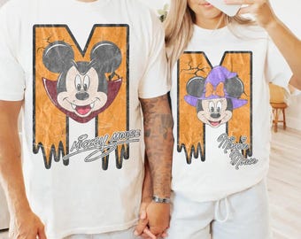 Mickey and Minnie Halloween Couple Shirt, Vampire Mickey Witch Minnie Graphic, Matching Outfit, Spooky Season Apparel