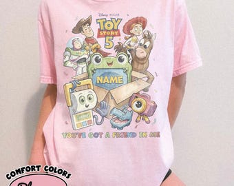 Personalized Toy Story 5 Tee, Custom Name Pixar Family Shirt, You've Got a Friend In Me Gift, Vintage Cartoon Movie Apparel