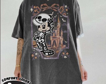 Skeleton Mickey Halloween Castle T-Shirt: Spooky Comfort Colors Apparel