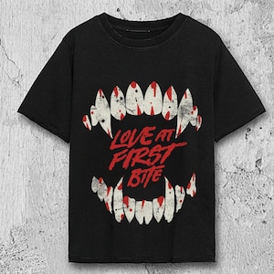 Dracula Vampire Comfort Colors Shirt, Vintage Halloween Graphic Tee, Love at First Bite Gothic Horror Streetwear, Spooky Gift for Him Her