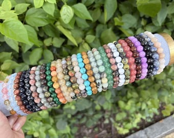 Handmade Crystal Beaded Bracelet Natural Gemstone Stretch Wrist Jewelry Minimalist Everyday Wear Gift for Women Men Spiritual Charm