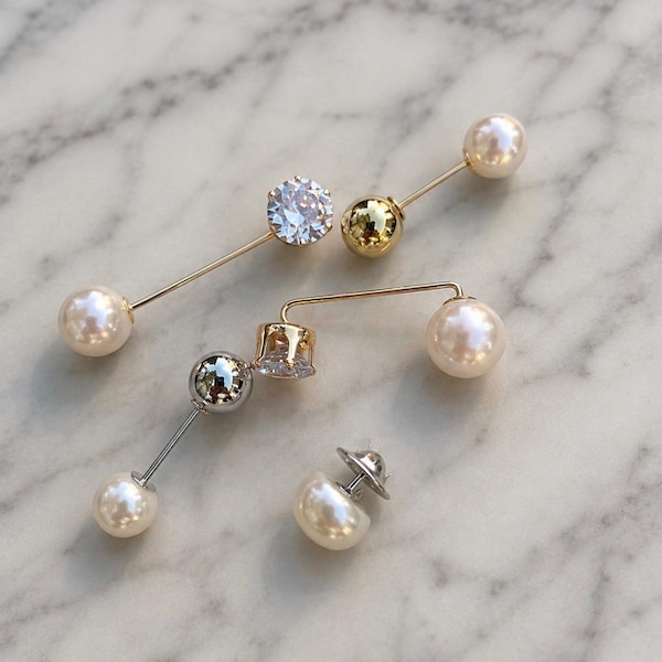 Pearl Styling Pins Set | Silver Gold Brooch Scarf Blouse Fasteners