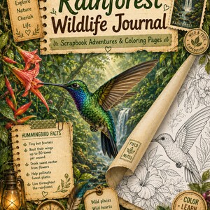 Pacote de Atividades para Diário da Vida Selvagem da Floresta Tropical | Unidade de Estudo de Animais, Páginas para Colorir (Download Digital)