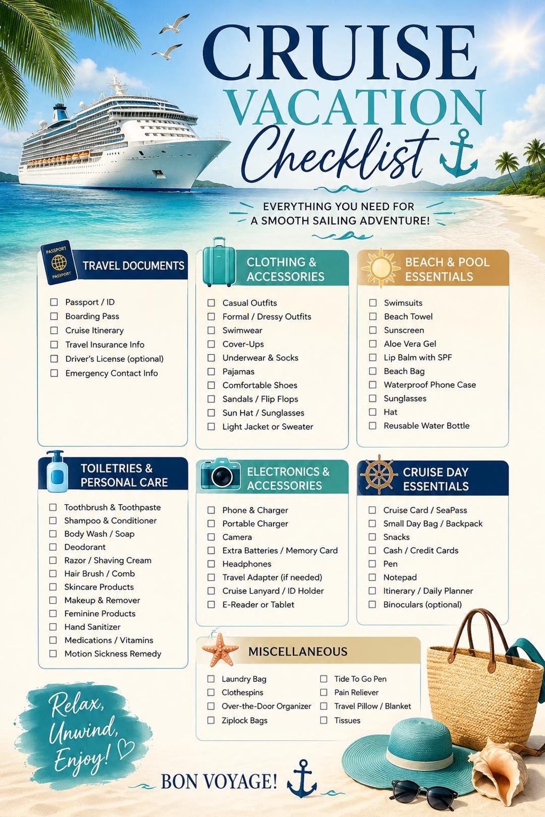 Cruise Vacation Checklist - Etsy