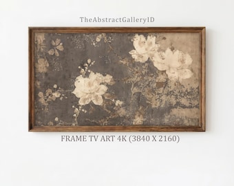 Antique Moody Floral Painting Frame TV Art | Neutral Japandi Peony Wabi Sabi Branch | Earthy Beige Muted Minimalist Samsung Instant Download