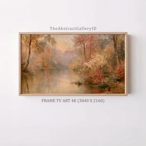 Vintage Autumn Lake Frame TV Art | Golden Fall Forest Landscape Painting | Cozy Rustic Country Farmhouse Samsung Frame TV Digital Download