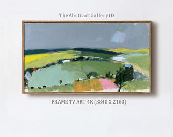 Moderne abstrakte Landschaftsrahmen TV Kunst | Erdige Grün Color Block Ölgemälde | Salbei Zeitgenössisch Farmland Samsung 4K Bildschirmschoner Download