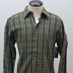 Vintage 1980&#39;s French NOS Green Plaid Pullover Shirt Size S Artist Smock Chore Shirt