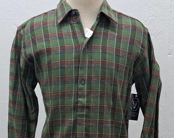 Vintage 1980's French NOS Green Plaid Pullover Shirt Size S Artist Smock Chore Shirt