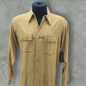Rare Vintage 1940s Yellow Beige Gabardine Mens Button Down