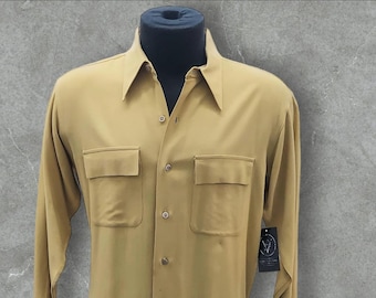 Vintage 1940's Straw Color Gabardine Shirt Size M  Rockabilly