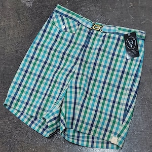 1960&#39;s Jantzen Men&#39;s Walking Shorts Green/Blue Check Size S