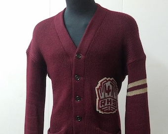 1940's Heavy Knit Maroon School Sweater Size L Rockabilly VLV Sports