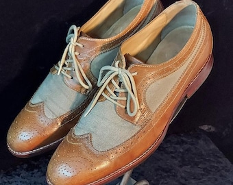 Johnston y Murphy zapatos marrón de dos tonos cuero y tela Sz 10 Swing Dapper Dandy