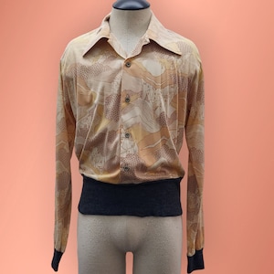 1970&#39;s Jersey Disco Waist Shirt by Kensington Labeled Size M