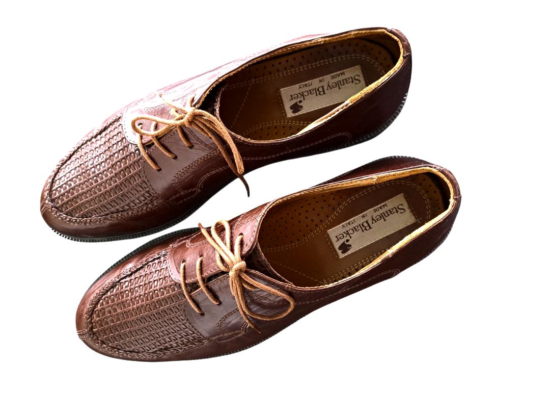 Stanley Blacker Split Toe Faux Weave Brown Leather Shoes Sz  display picture 2