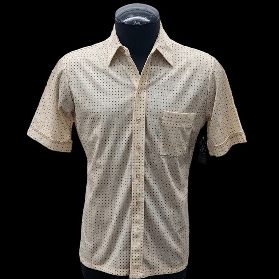 1970's NOS Shirt by Joel Creme with Brown Dots Si… - image 1