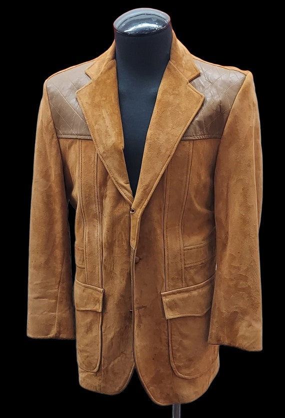 Vintage 70's Belted Back Gold Suede Shooting Jacke