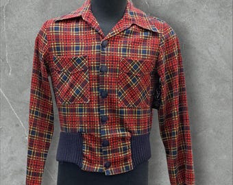 1970's Plaid Ribbed Waist Shirt by Tobias Tops Mod