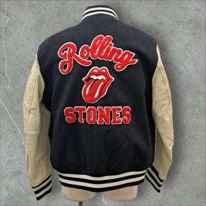 Rolling Stones Leather & Wool Varsity Style Jacket Size L Letterman Jacket