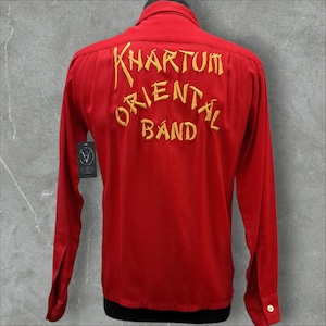 Vintage 1950&#39;s Red Long Sleeve Oriental Band Bowling Shirt Size M Music