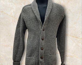 Vintage 1950's Carroll & Co Grey Knit Shawl Collar Sweater Size 46