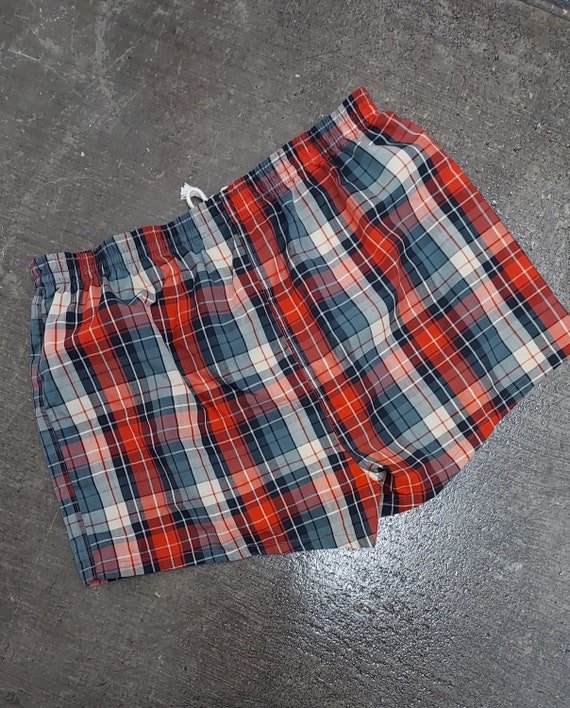 1960's Red & Grey Plaid Swim Trunks Size L Pool Pa