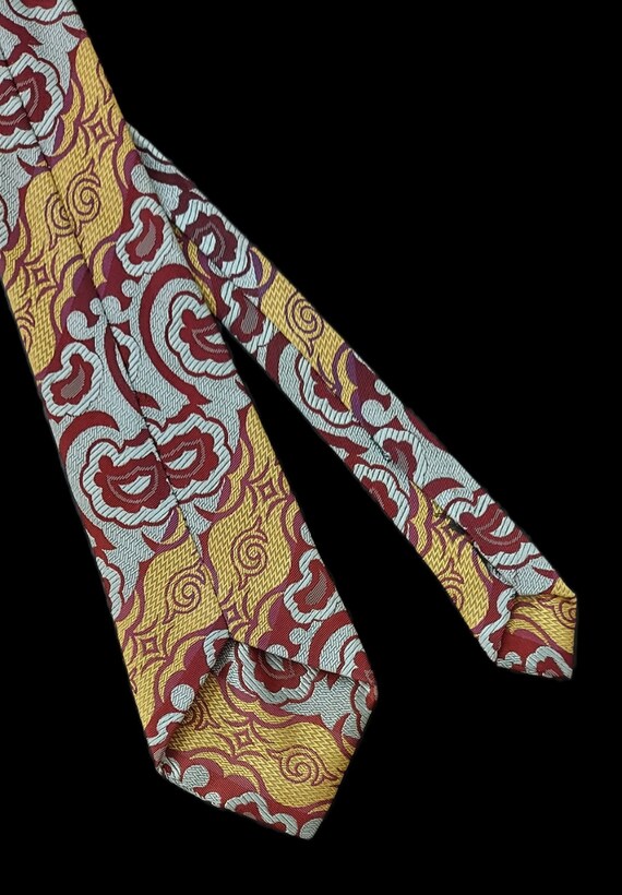 Vintage 1970's Necktie Blue Maroon & Yellow Squig… - image 2