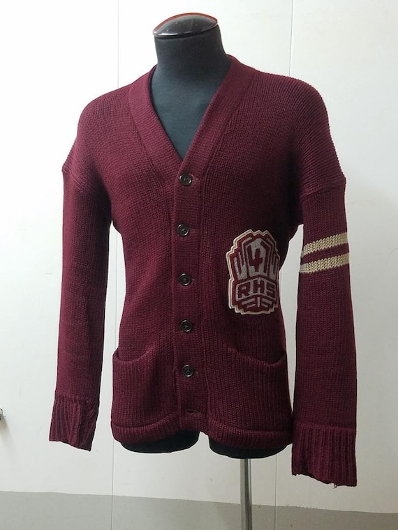 1940's Heavy Knit Maroon School Sweater Size L Roc