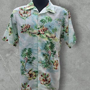 Vintage 80&#39;s Hawaiian Shirt Palms & Flowers Size M Aloha