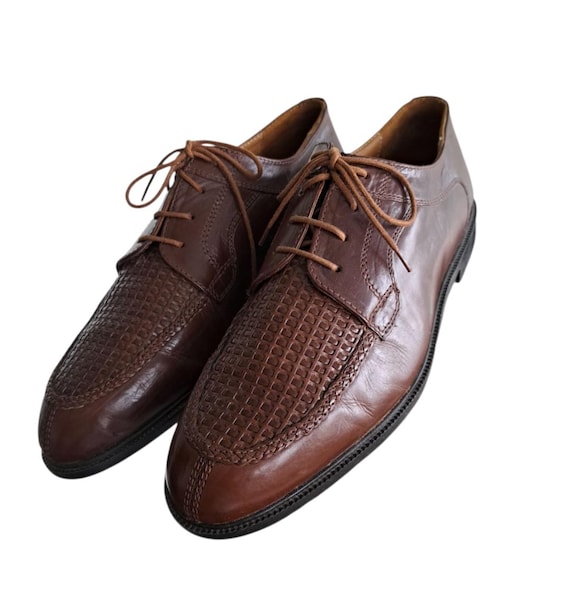 Stanley Blacker Split Toe Faux Weave Brown Leather Shoes Sz  display picture 3