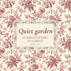 Vintage Botanical Peony Pattern Bundle / Seamless Floral Digital Download PNG / Watercolor Clipart Commercial Use / Cottagecore