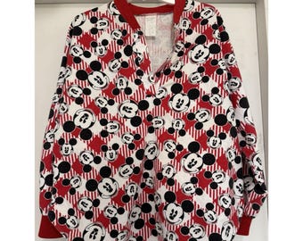 Vintage Disney Mickey Mouse Long Sleeve Flannel Pajama Top Unisex Large