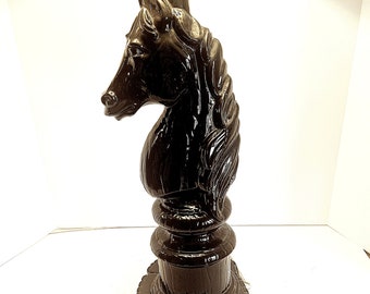 Vintage Black Horse Lamp, Black Stallion, Black Beauty, Glazed Ceramic, Can be Painted,  Become a Unicorn, Perfect Condition, Standard Bulb