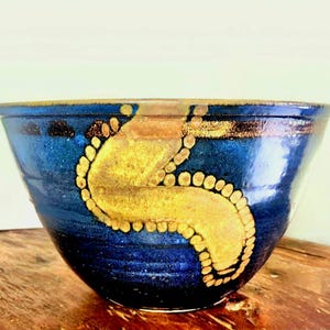 MCM Navy Blue Floor Bowl by Floyd Kemp, MI Master Potter, Glazed Stoneware, Sculptural, Minimalist, Housewarming  Wedding Gift