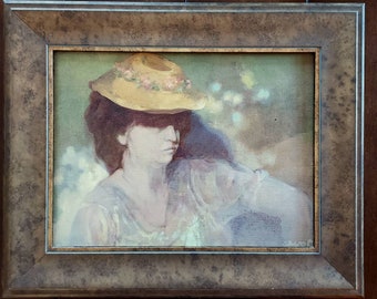 Small Impressionist PaInting, Woman in Bonnet, Professionally Framed  Original Oil by Listed Artist  I. Cavat, Classic Gift