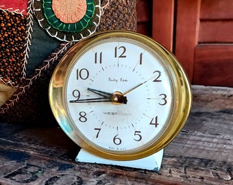 MID Century Working Baby Ben Clock by Westclox,Ivory and Brass, Keeps Perfect Time,  Alarm Works Too, Stocking Stuffer, Fun for Kids,Gramps