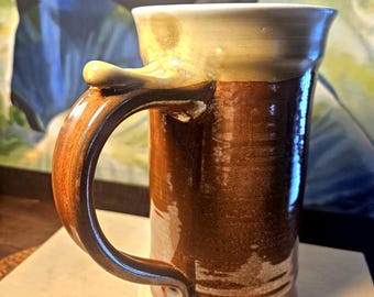 XL Orangefarbene Keramik-Tasse, Metallic-Glasur, handgemacht aus Porzellan, 24 oz