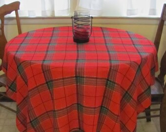 Red Plaid Christmas Tablecloth, 48&quot; x 70 &quot; Rectangle, Fits Round or Oval also, Excellent Condition, Cleaned, Pressed, Ready to Use,  Perfect