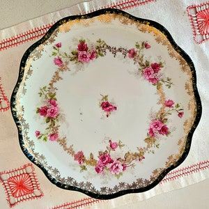 Antique 1880s Rose Garland Porcelain Plate, Made in Vienna Austria, and imported to US by Wheelock Pottery, 144 Yrs Old, Brigerton Decor