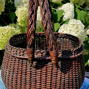 Antique French Fish Basket, Large Wicker Picnic Basket, Early 1900s, Market Basket, Sturdy, Wide, Moveable Handles,Authentic French Country