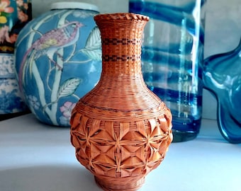 Vintage Chinese Basket Vase, Porcelain Insert,  Almost Perfect, Intricate Weaving, Watertight, Great Gift