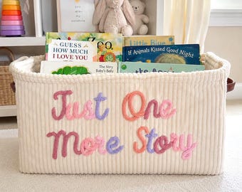 Storytime Basket for Baby, Just One More Story, Baby Shower Gifts, Book Basket, Baby book Organizer, Kids Book Storage, Nursery Storage