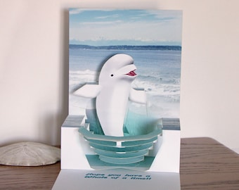Pop up Birthday Beluga Whale card Whale of a time