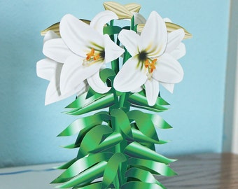 3D White Lily Card, popup White Lilies, pop-up flower card